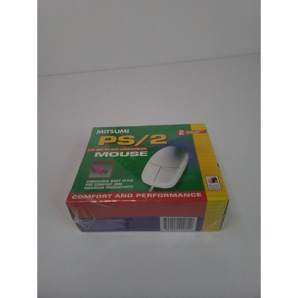 Mitsumi PS/2 Mouse Vintage Sealed IBM Compatible White Contoured Design